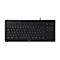Schwarze Cherry-Tastatur mit weiÃŸen Buchstaben, Kabel und Cherry-Logo.