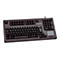 Schwarze Cherry-Tastatur mit integriertem Touchpad. Auf der Tastatur befinden sich Buchstaben, Zahlen und Sonderzeichen.