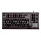 Schwarze Cherry-Tastatur mit Touchpad und Ziffernblock. Auf der Tastatur stehen Buchstaben und Zahlen.