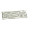 Beige Cherry-Tastatur mit deutschem Layout vor weißem Hintergrund.
