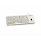 Hellgraue Tastatur mit Trackball und Tasten, Logo "Cherry" rechts oben.