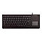 Schwarze Tastatur mit Touchpad, Cherry-Logo.