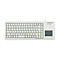 Weisse Tastatur mit Touchpad, das Logo der Marke Cherry ist sichtbar.