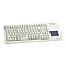 WeiÃŸes Keyboard mit Touchpad. Beschriftung: CHERRY. Auf dem Touchpad-Bereich sind zwei Tasten.