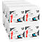 Plusieurs paquets de lingettes de nettoyage blanches. Imprimé avec les informations sur le produit et le logo 'WYPALL'.
