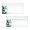 Two white envelopes decorated with Christmas ornaments, embellished with branches and glitter.