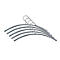 Five metal hangers slightly overlapping. Each has a curved bar and a hook.