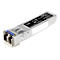 Ein silberner Cisco Mini-GBIC-Transceiver mit blauer Klammer und Beschriftung.