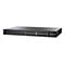 Schwarzer Cisco SF220-24 Netzwerk-Switch mit 24 Ports und zwei SFP-Anschlüssen vor weißem Hintergrund.