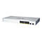 Ein grauer Cisco Business 220 Series Switch, vor weißem Hintergrund. Das Gerät zeigt Ports und Kontrollleuchten.