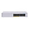 Un commutateur Cisco Business 110 Series blanc, vue de face. Il comporte 16 ports, le logo Cisco et des étiquettes.