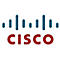 Blau-weißes Cisco-Logo mit wellenförmigen Balken über dem roten Wort CISCO.