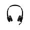 Schwarzes Headset mit Ohrmuscheln, Bügel und Mikrofon auf weißem Hintergrund.