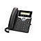 Schwarzes Telefon mit Display, Tasten und Hörer, vor weißem Hintergrund.