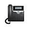 Ein schwarzes Cisco-Telefon auf weißem Hintergrund. Das Display zeigt Informationen über einen Anruf: Dennis Wu, Privacy is ON.