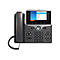 Graues IP-Telefon mit Display, Tastenfeld und Hörer auf weißem Hintergrund. Auf dem Bildschirm sind Informationen zu sehen.