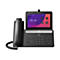 Téléphone IP Cisco noir avec écran tactile, combiné et caméra, affichant l'heure, la date et des options d'appel et de réunion.