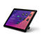 Schwarzes Tablet mit laufenden Meetings. Auf dem Bildschirm werden Informationen wie "Daily Sync" und "User Experience Review" angezeigt.
