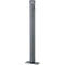 Gray cylindrical bollard with lid and key. It stands on a metal plate.