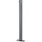 Gray cylindrical bollard with a square base plate. A round lid at the top, a handle on the side.