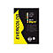 Papierverpackung Evercolor A4, 80g pro Quadratmeter, 100% Recyclingpapier auf schwarzem Hintergrund mit gelber Grafik.