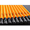 Row of yellow-orange pencils with erasers. Printed: RHODIA.