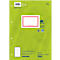 Classeur vert clair avec une étiquette à cadre rouge. Texte : 100 % recyclage, blanc premium. Papier quadrillé. DIN A4.