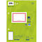 Classeur vert avec étiquette blanche et bordure rouge. Étiquette avec espace pour écrire, texte : classeur, DIN A5, 100 feuilles, 70 g/m².