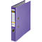 Classeur violet avec fermoir en métal et lettrage. Le classeur est légèrement ouvert.