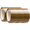 Three brown adhesive tapes side by side. The rolls have a white core.