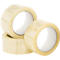 Three rolls of transparent tape against a white background. The rolls are stacked on top of each other, with the top roll giving a view of the inside.