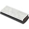 A rectangular whiteboard eraser, consisting mainly of a black plastic housing and a gray-white cleaning pad.