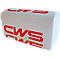 Pile d'essuie-mains en papier blanc avec logo CWS rouge sur fond blanc.