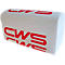 Pile d'essuie-mains en papier blancs avec logo CWS rouge sur fond blanc.