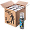 Cardboard box with Ampere Protektor Traffic spray cans. One can stands in front. A person with a lawnmower is depicted on the box.
