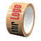 Roll of brown packing tape with red "Logo" lettering. Printed: Your logo.