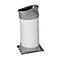Poubelle grise avec conteneur cylindrique blanc sur une base carrée.