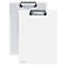 Two white clipboards with metal clips. One is printed with a pattern, the other is blank.