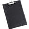 Black clipboard with silver clip. The leather is slightly textured.