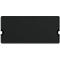 Un objet rectangulaire noir avec des coins arrondis et un petit élément blanc sur chacun des deux petits côtés.