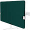 Cloison de bureau verte avec supports blancs devant un bureau blanc. Le mur est rectangulaire, le tissu est texturé.