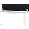 Cloison noire sur un bureau blanc. La cloison est soutenue par des supports blancs.