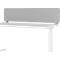Séparation de bureau grise sur un bureau blanc avec des pieds de table blancs.
