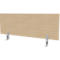 Panneau en bois avec deux supports gris. Le panneau a un grain de bois clair. Les supports sont fixés en bas à gauche et à droite.