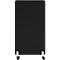 Tableau noir rectangulaire aux coins arrondis, sur roulettes, avec cadre blanc.