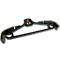 Black plastic hanger with serrated shoulders, red button in the upper area.