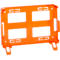 Cadre en plastique orange avec quatre découpes rectangulaires. Le cadre a deux petits pieds.