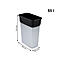 Poubelle grise avec bord noir. Dimensions : 610 x 490 x 290 mm. Volume : 55 litres.