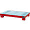 Red drip tray with grate. Rectangular construction on four feet, detailed view.