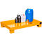 Yellow spill containment pallet with different containers.